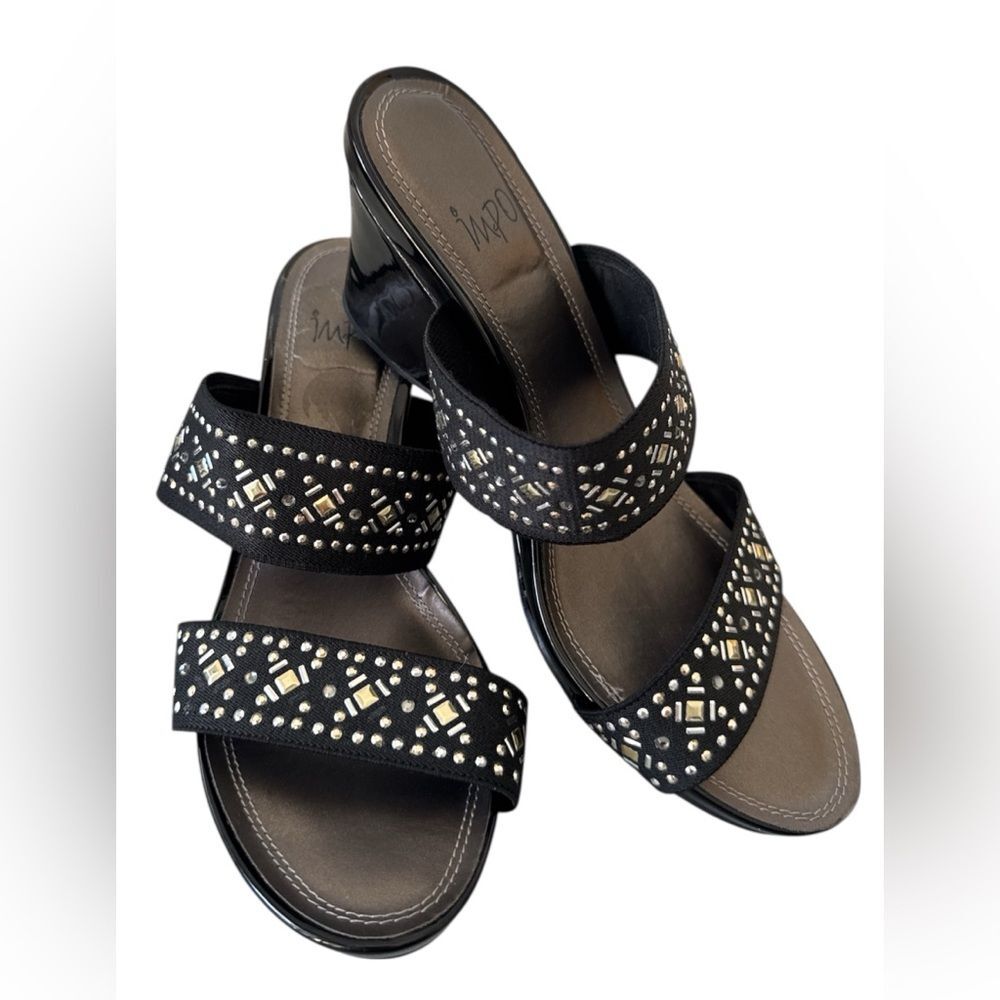 Impo Black Wedges with Rhinestone Details